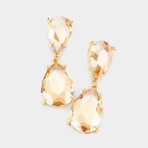 Topaz Gold Dangle Crystal Teardrop Earrings 1.4 Inch Evening Drop Link Womens
